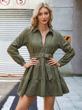 Zip Up Belted Denim Dress