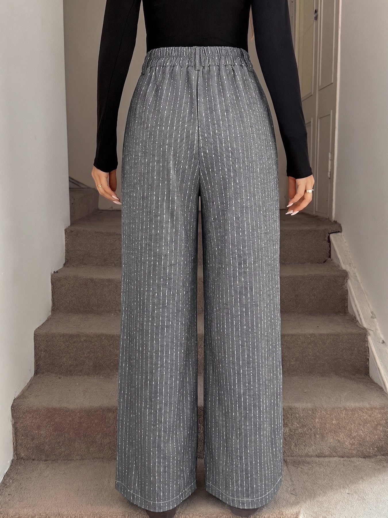 High Waisted Pinstripe Wide Leg Pants