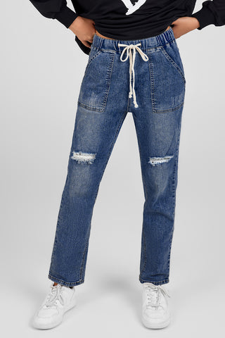 High Waist Drawstring Detail Jeans