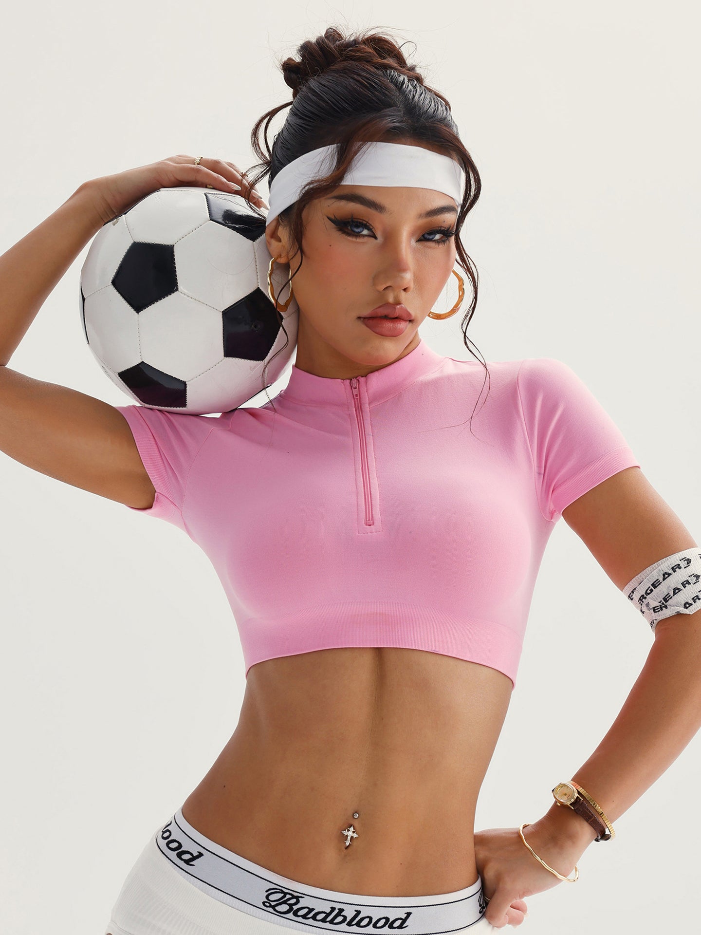 Zip-Up Short-Sleeve Cropped Sporty Yoga Top-Multicolor