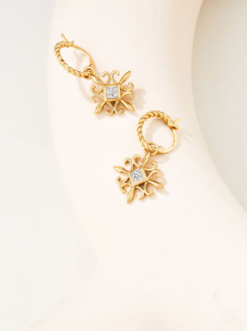 Vintage Twisted Gold Hoop Dangle Earrings