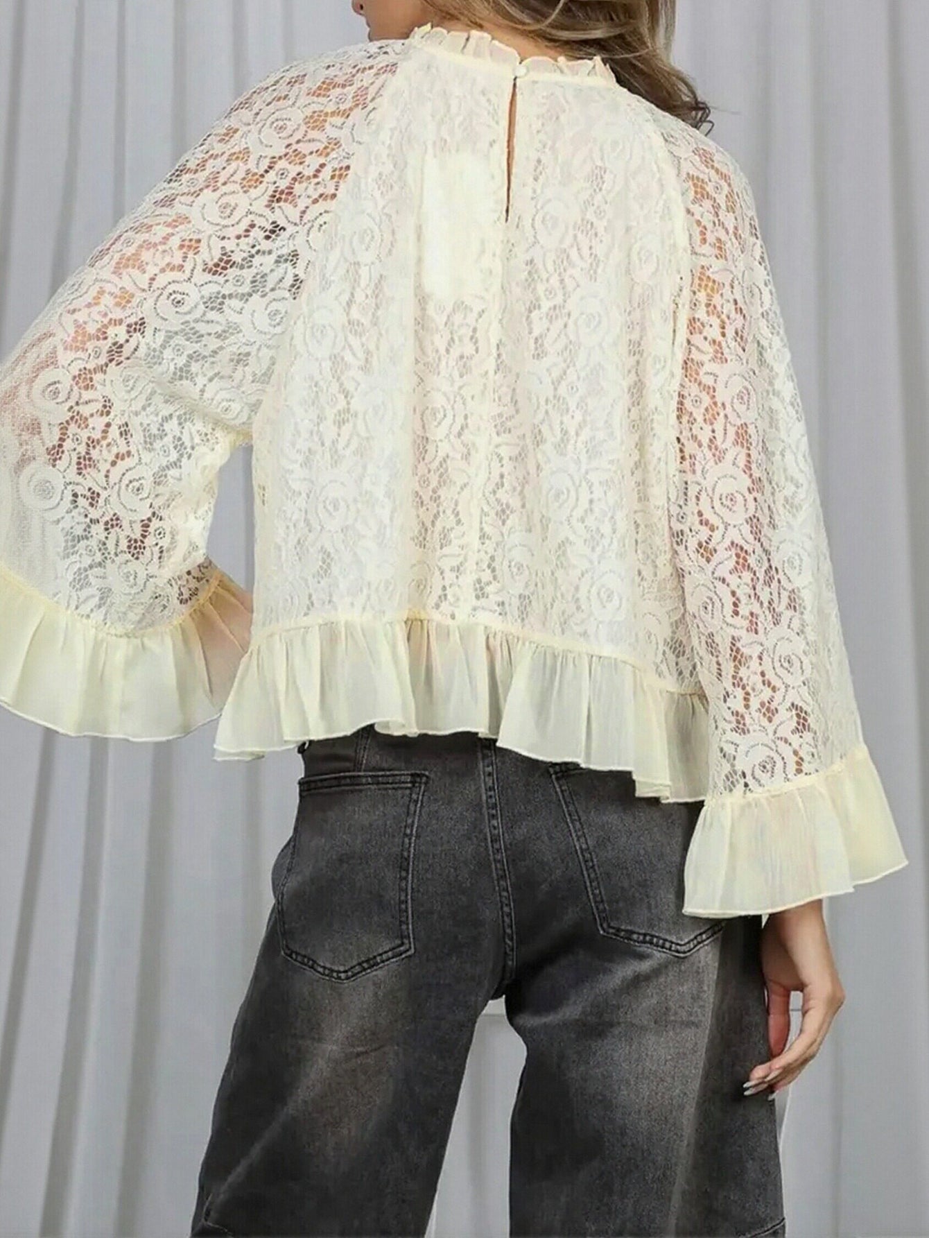 Elegant Lace Ruffle Sleeve Blouse