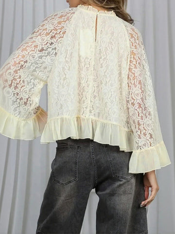 Elegant Lace Ruffle Sleeve Blouse
