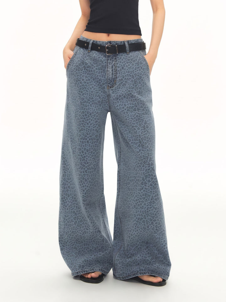 Leopard Print Wide Leg Jeans