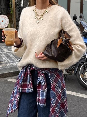Cozy Fuzzy Crewneck Knit Pullover