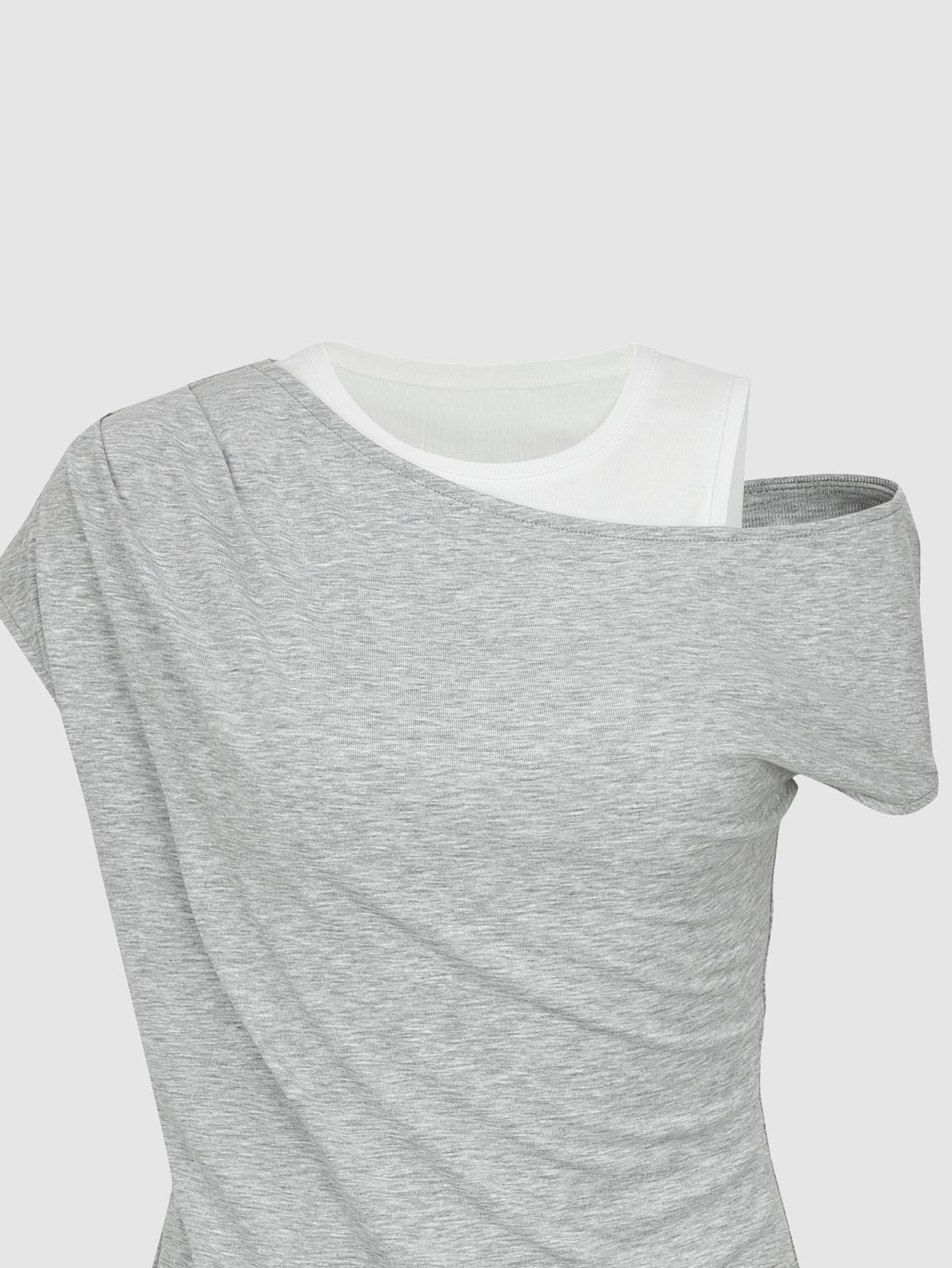 2 In 1 Contrast Asymmetric Draped T-Shirt