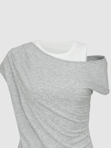 2 In 1 Contrast Asymmetric Draped T-Shirt