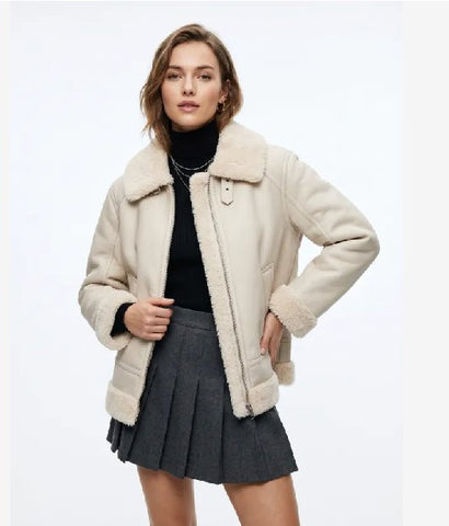 Faux Shearling Lined Moto Jacket
