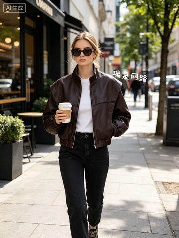 Oversized Faux Leather Bomber Jacket