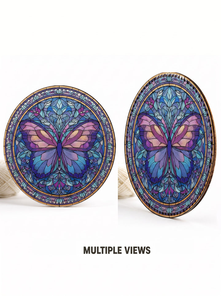 Stained Glass Butterfly Wooden Basket Bottom