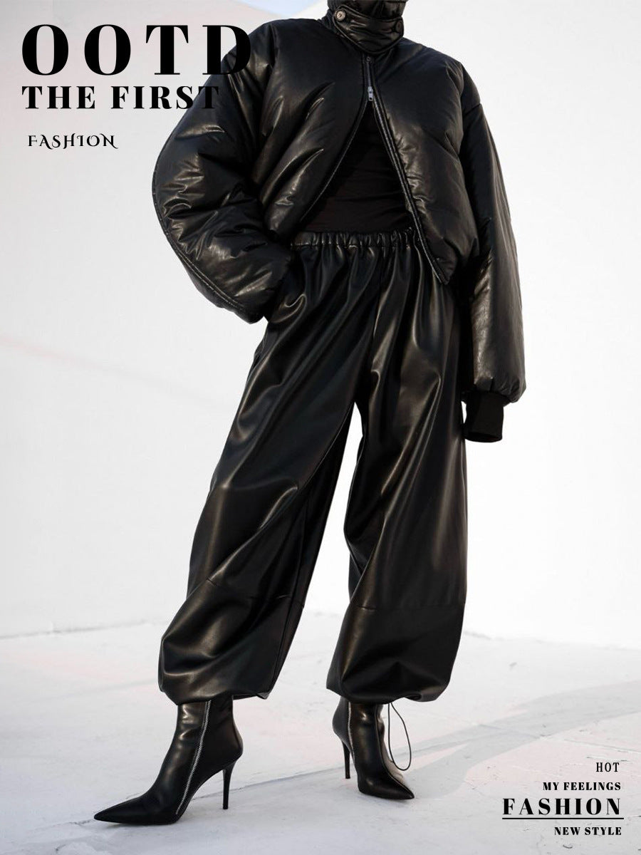 High Waisted Faux Leather Jogger Pants