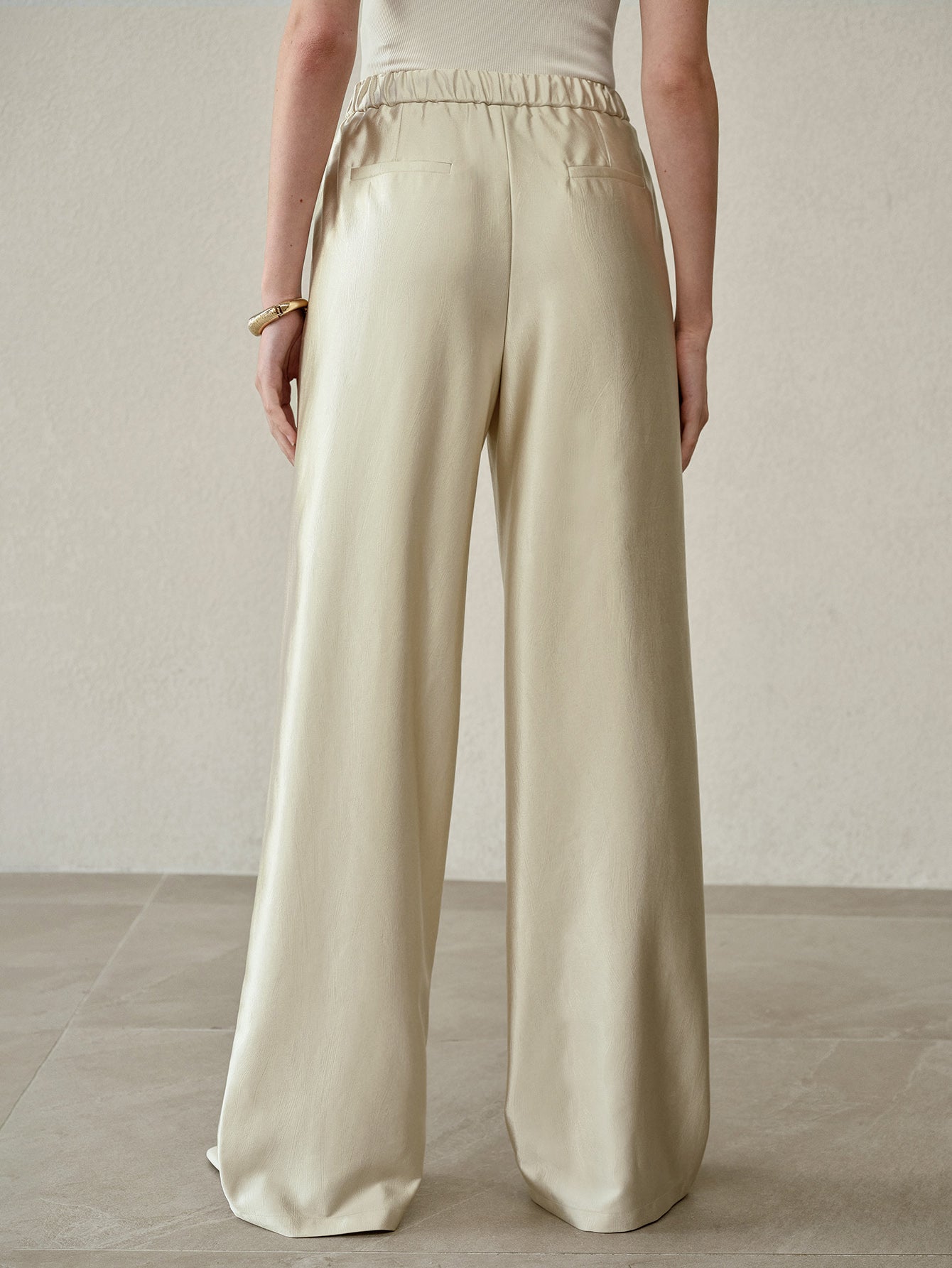 Satin Drawstring High Waisted Wide Pants