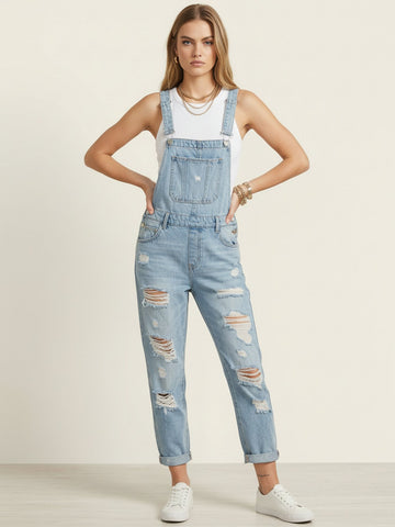 Non Stretch Denim Harem Overalls