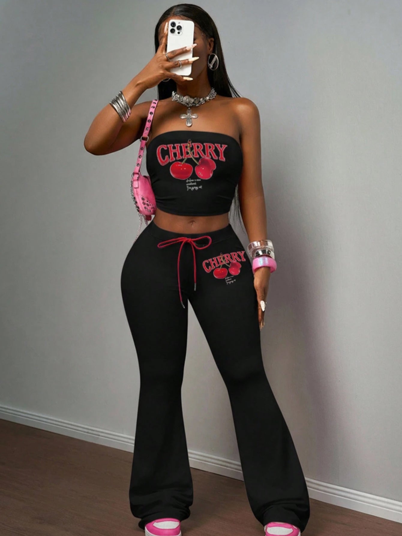 Graphic Cherry Print Matching Set