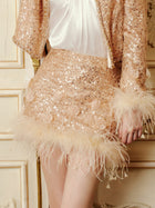 Sparkly Feather Trim Mini Skirt