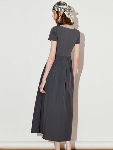TOYOUTH U Neck Loose Fit Casual Maxi Dress