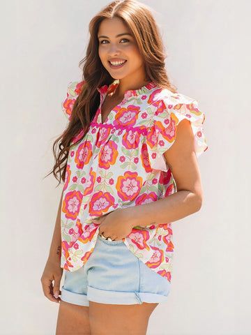 Floral Print V Neck T-Shirt