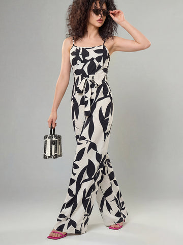 Floral Print Tie Waist Jumpsuit