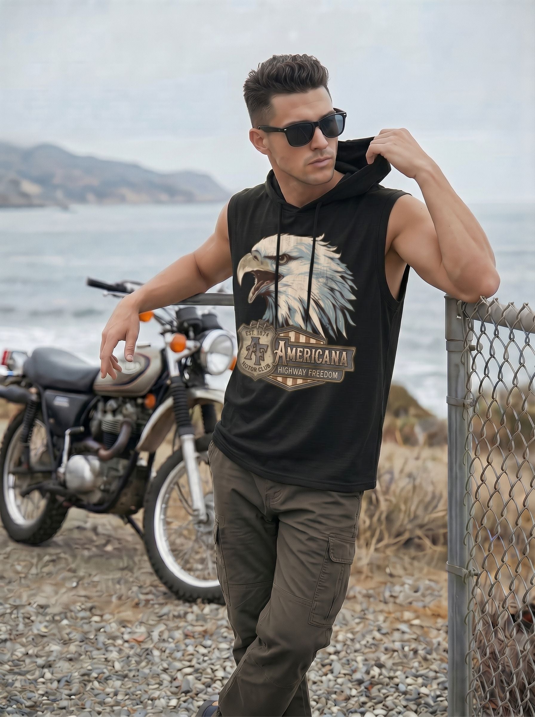 Graphic Eagle Print Hooded Tank Top
