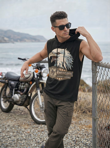 Graphic Eagle Print Hooded Tank Top