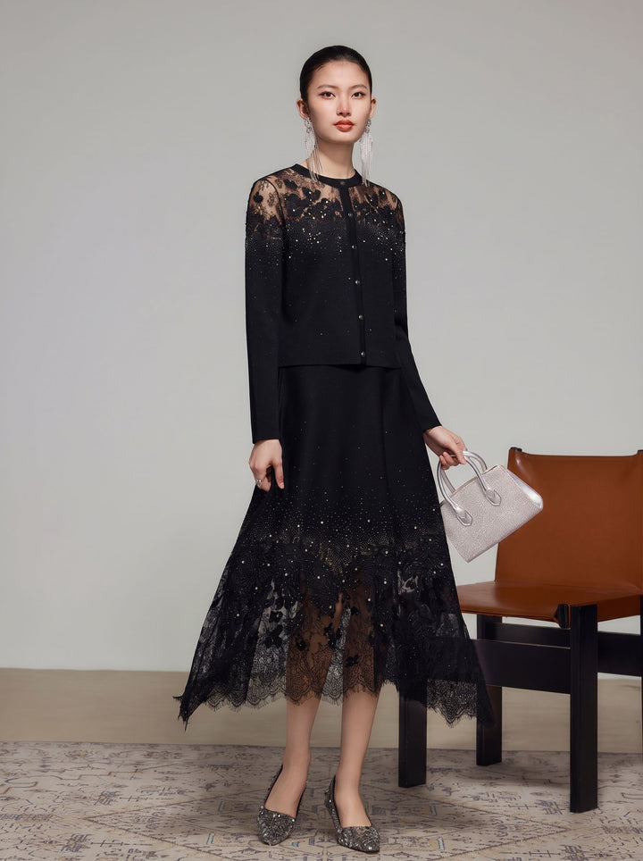 Embellished Lace Trim Knit Cardigan