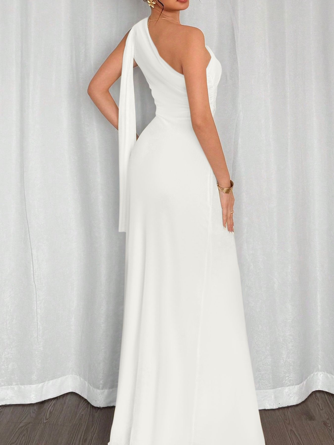 Elegant One Shoulder Cape Maxi Dress