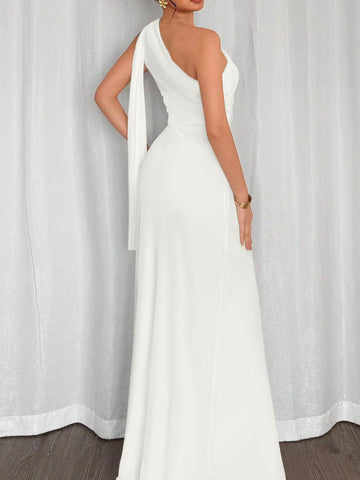 Elegant One Shoulder Cape Maxi Dress