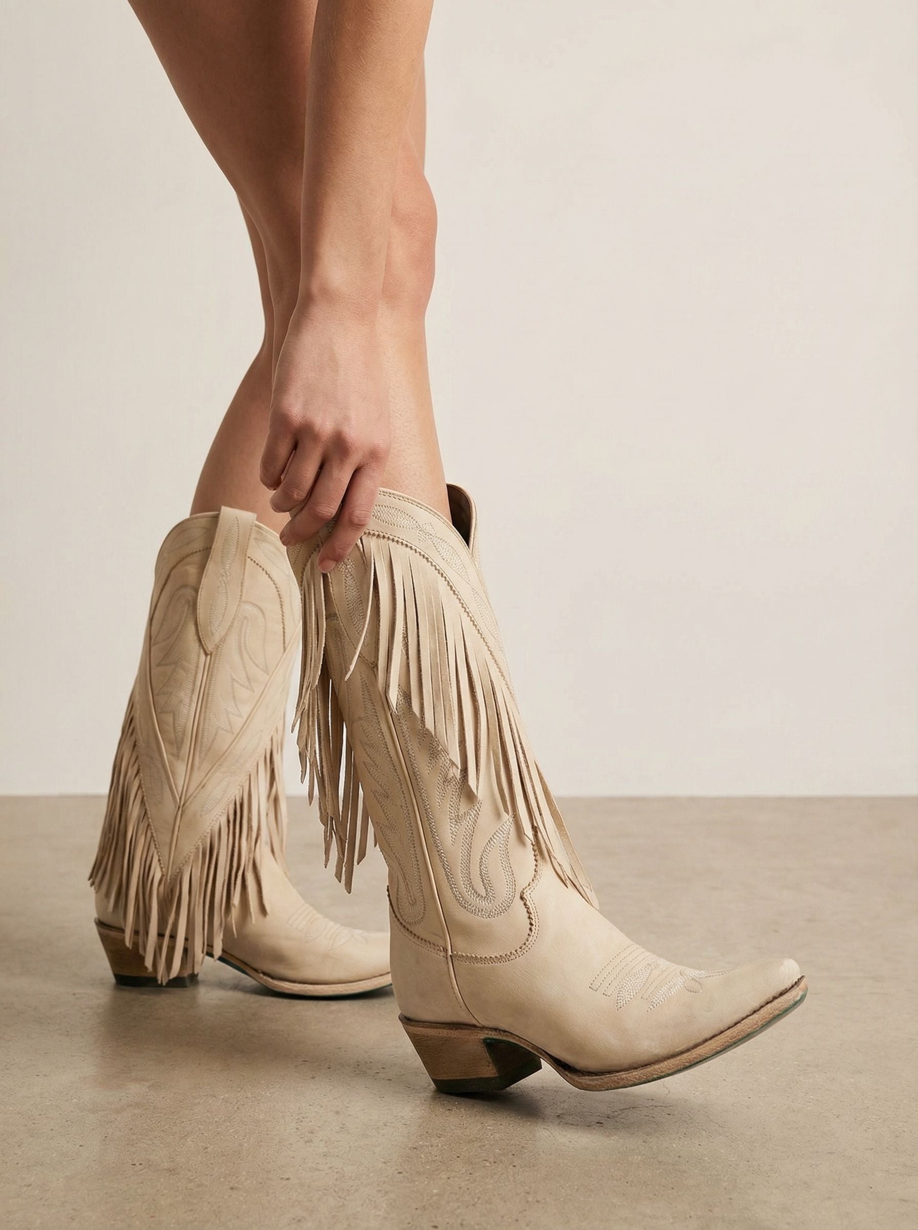 Embroidered Fringe Pointed-Toe Classic Western Cowboy Boots