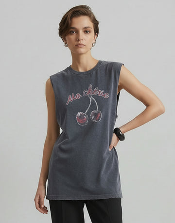 Cherry Sleeveless Cotton T-Shirt