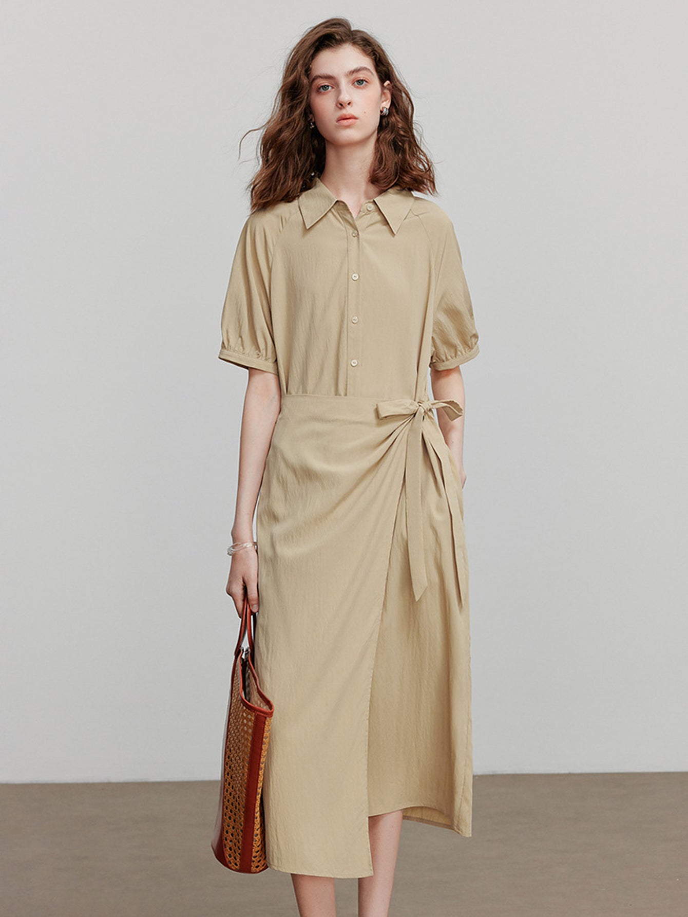 Wrap Waist Short Sleeve Midi Dress