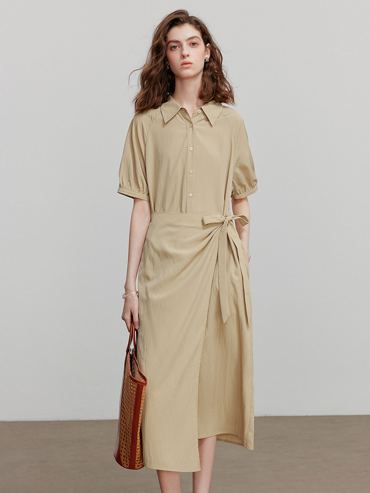 Wrap Waist Short Sleeve Midi Dress