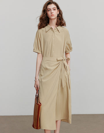 Wrap Waist Short Sleeve Midi Dress