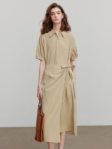 Wrap Waist Short Sleeve Midi Dress
