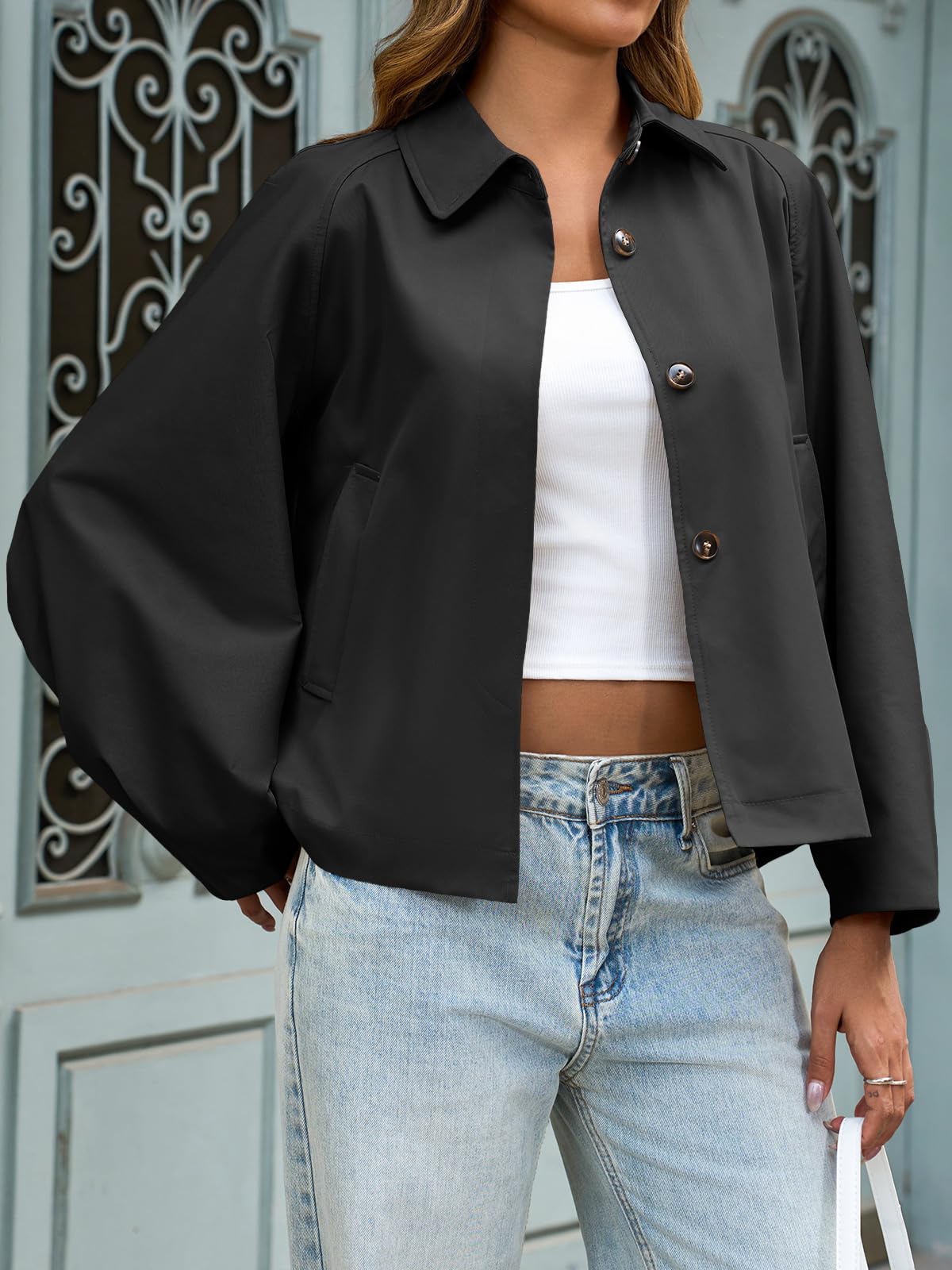 Oversized Batwing Sleeve Faux Leather Jacket