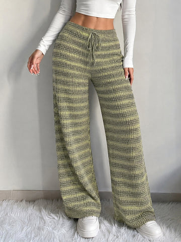 Comfy Striped Drawstring Wide Leg Pants