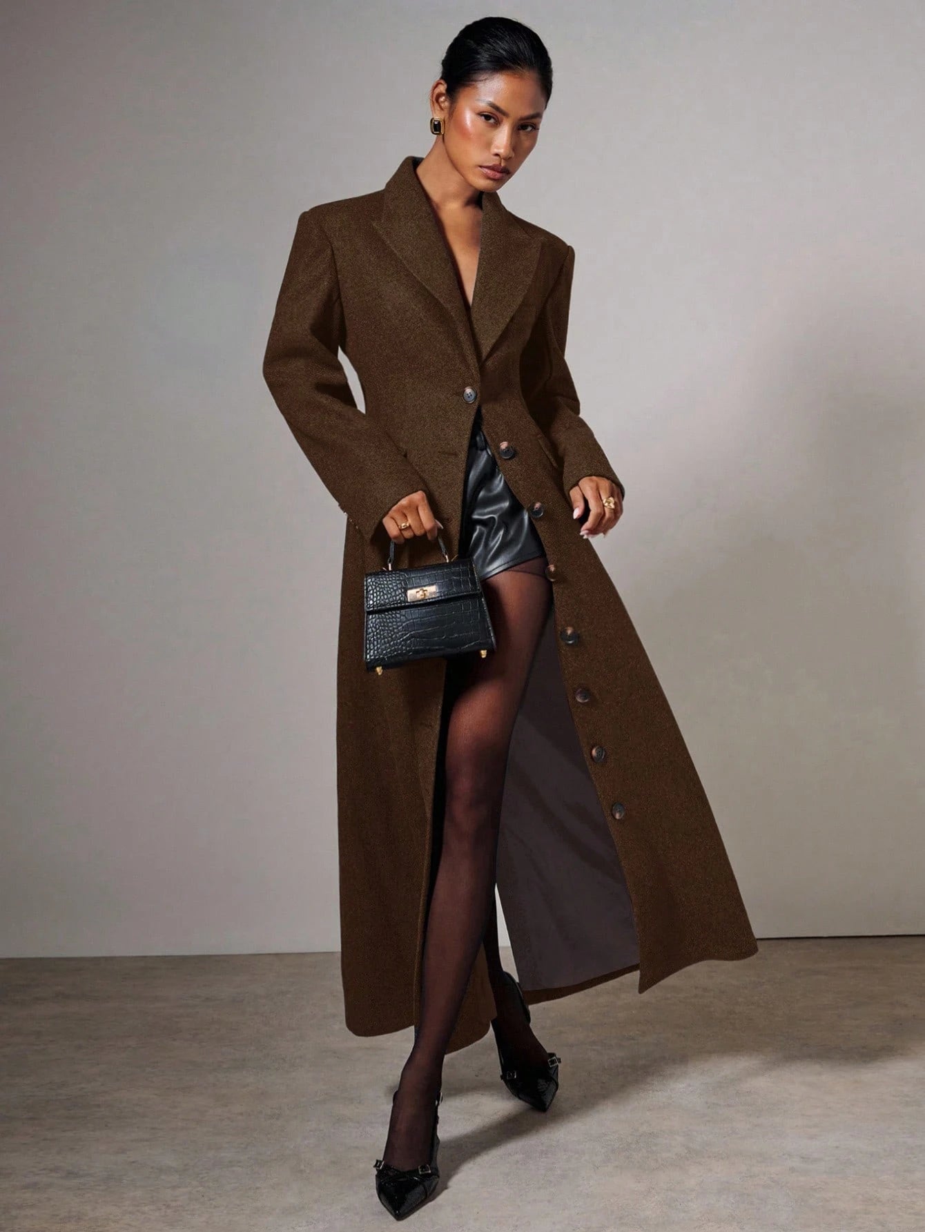 Tailored Fitted Button Long Wool Coat