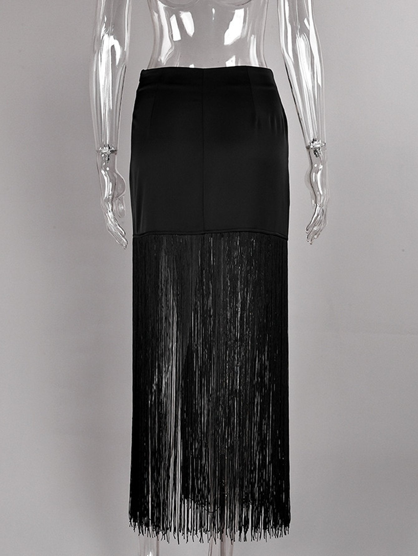 High Slit Fringed Maxi Skirt