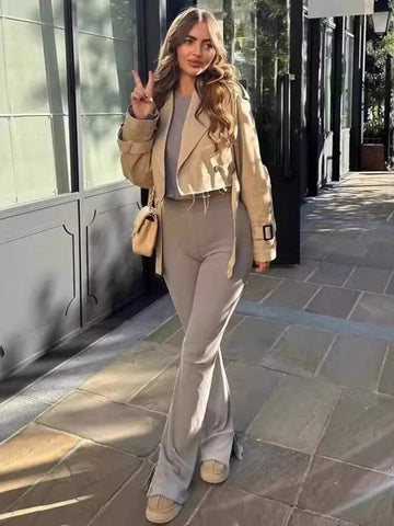 Cropped Belted Military Trench Jacket