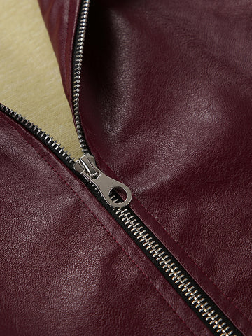 Oversized Burgundy Faux Leather Jacket