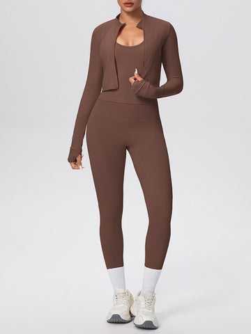 Seamless Ribbed Zip Up Workout Set