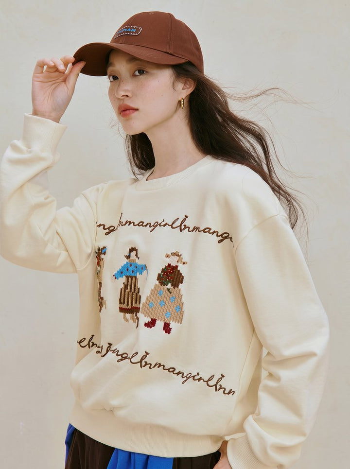Embroidered Cotton Graphic Pullover Sweatshirt