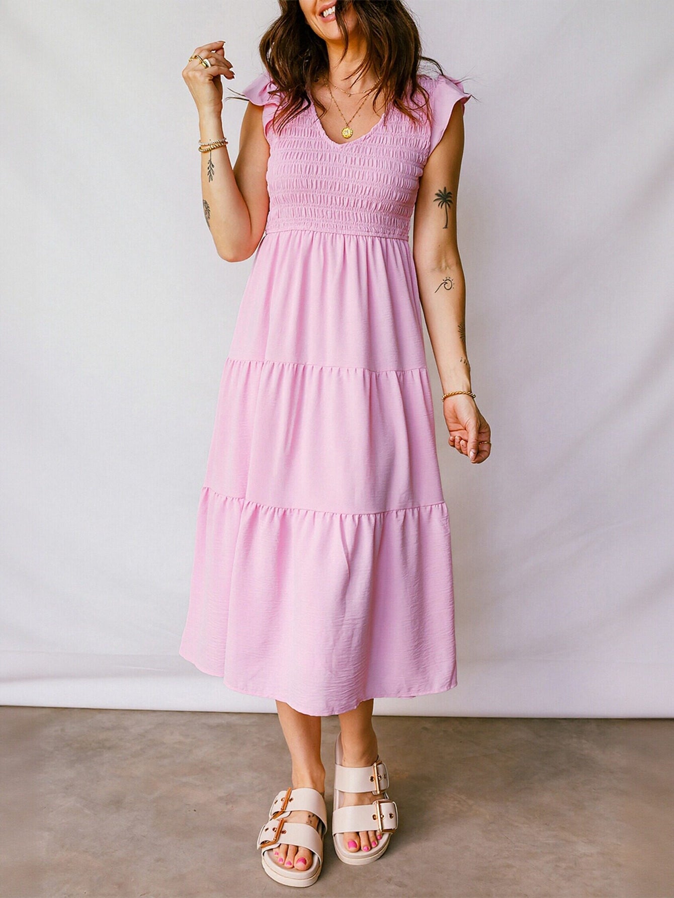 Smocked Bust Tiered Ruffle Maxi Dress