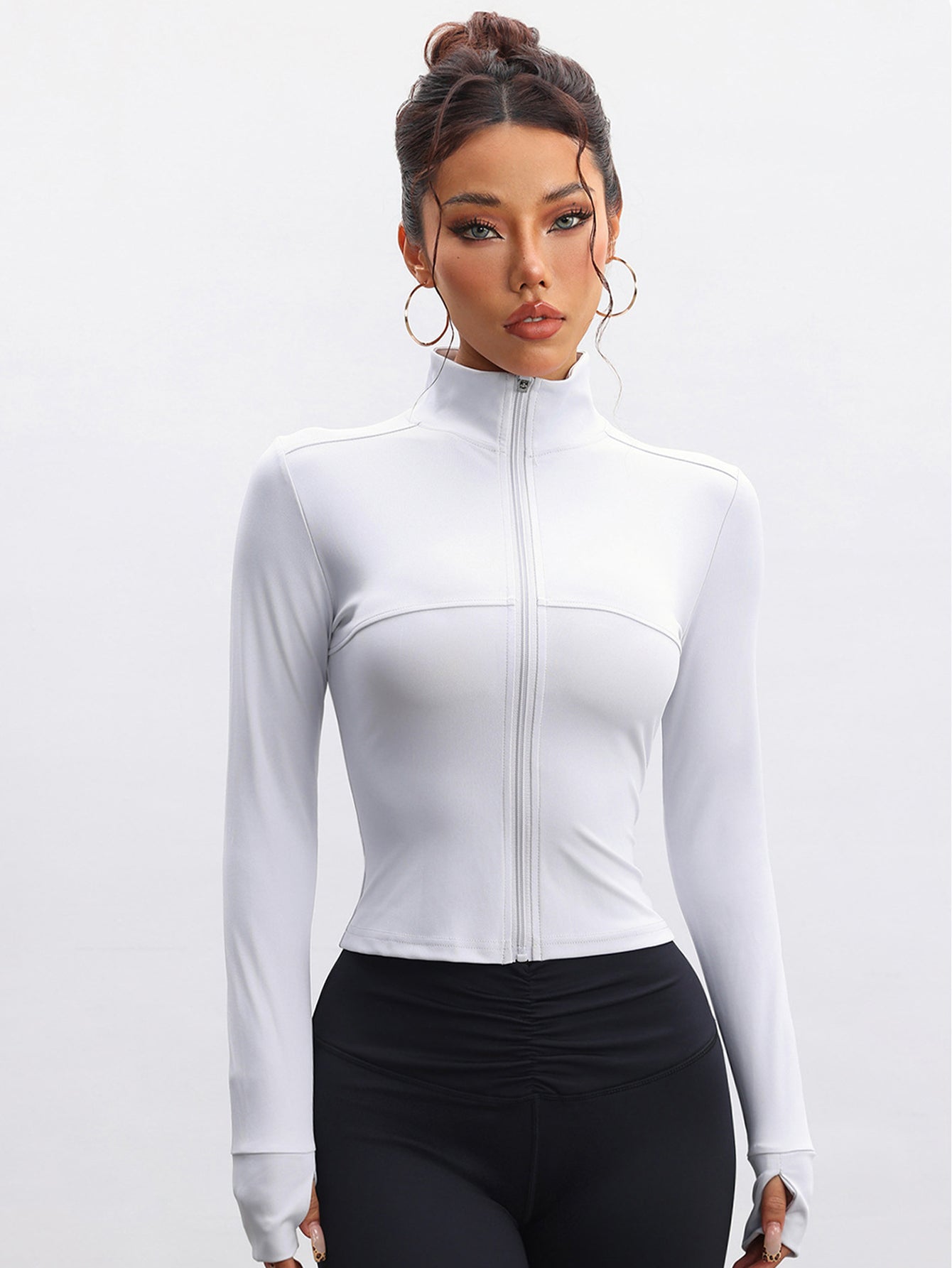 Mock Neck Zip-Front Top Flare-Leg Yoga Pants Chic Set