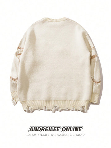 Distressed Oversized Graphic Knit Sweater