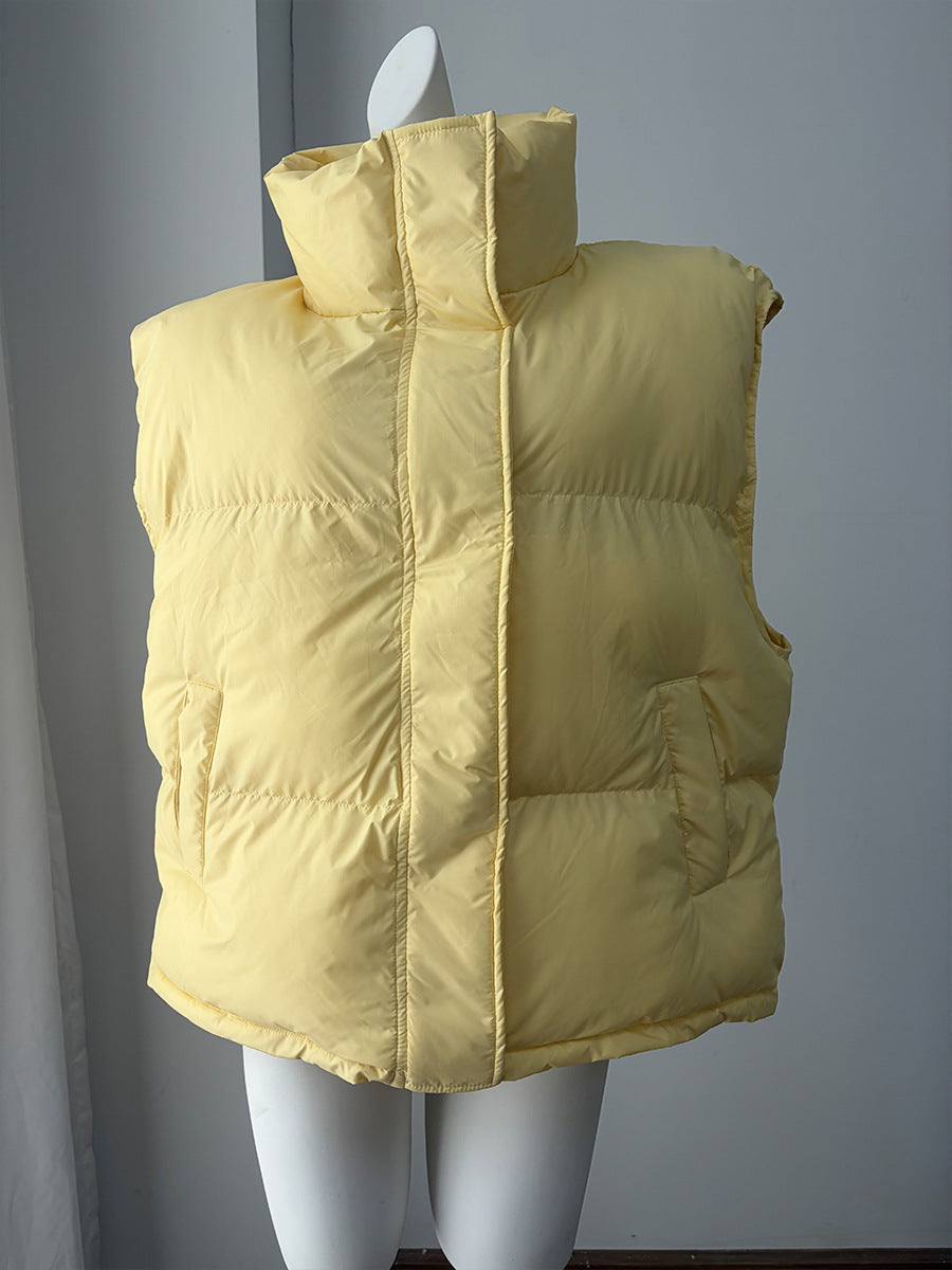 Cropped Stand Collar Puffer Vest