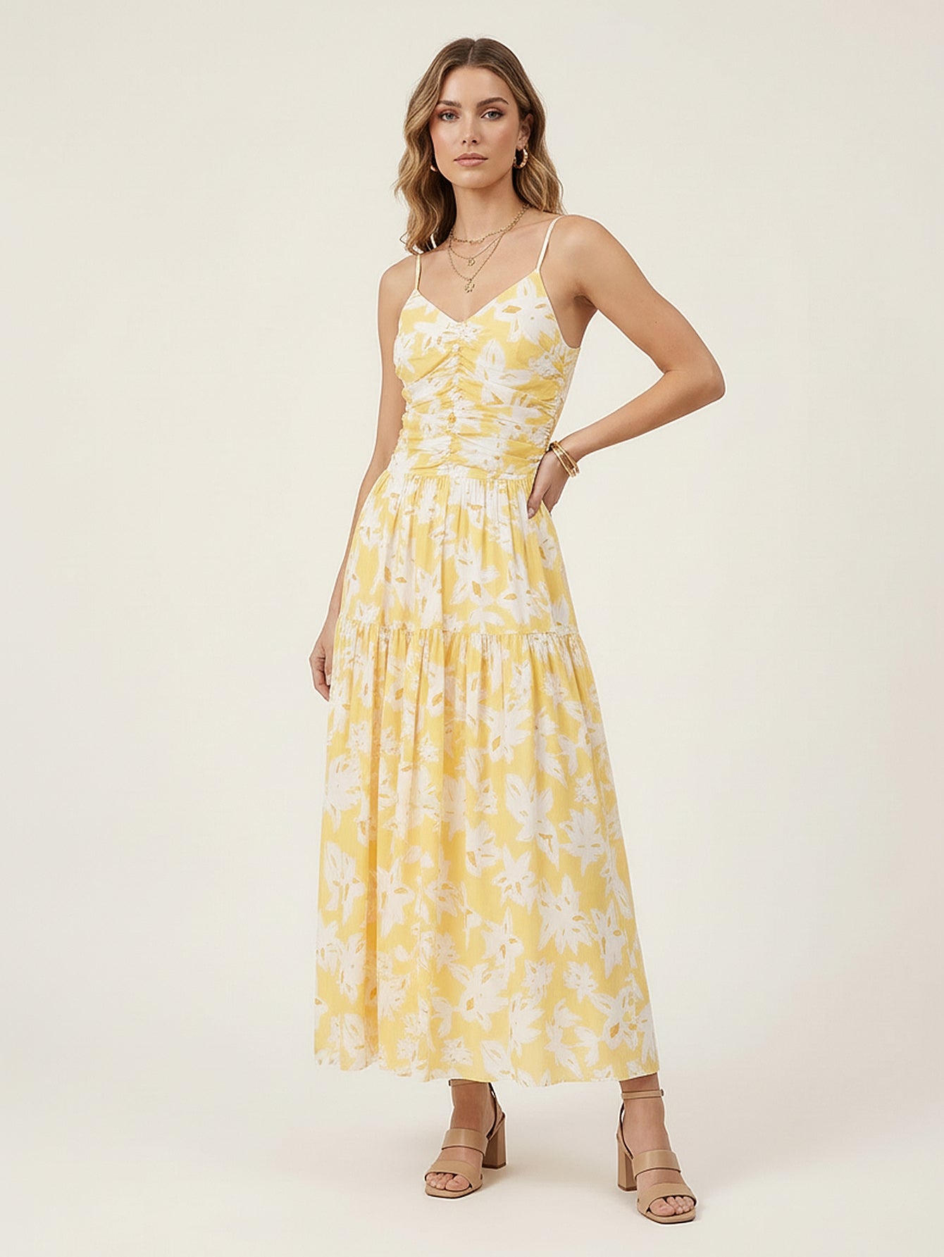 Pleated Cinched Waist Dress