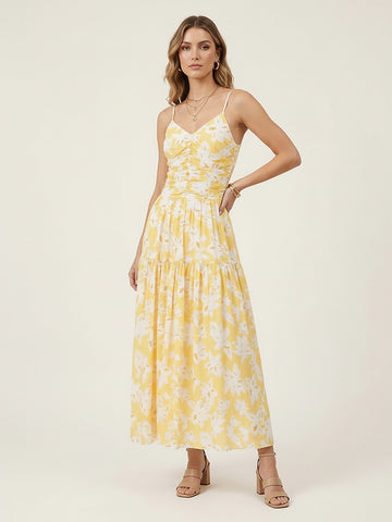 Pleated Cinched Waist Dress