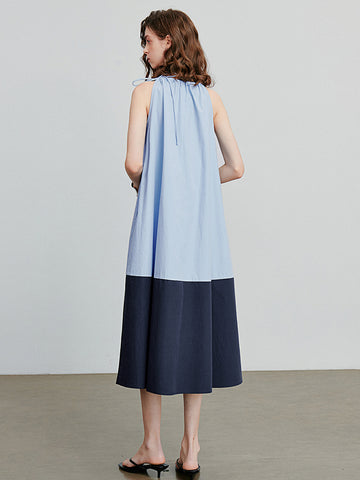 Two Tone Shirred Bodice Summer Midi Dress