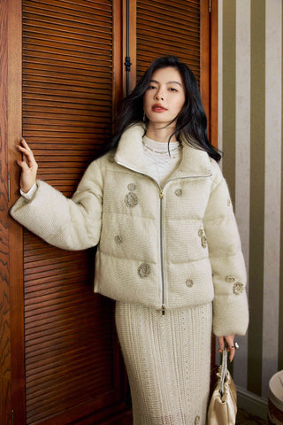 Embellished Knit Puffer Jacket