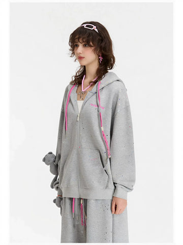 Glittery Fleece Zip Up Hooded Jacket